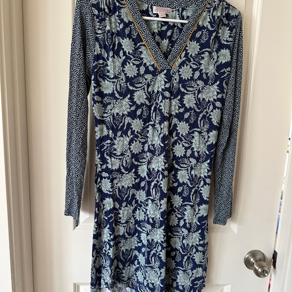 Floral Blue Long‎ Sleeve Nightgown (or Dress)